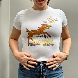 95% cotton baby T, Bambi Disney t shirt, tight fit slightly cropped,